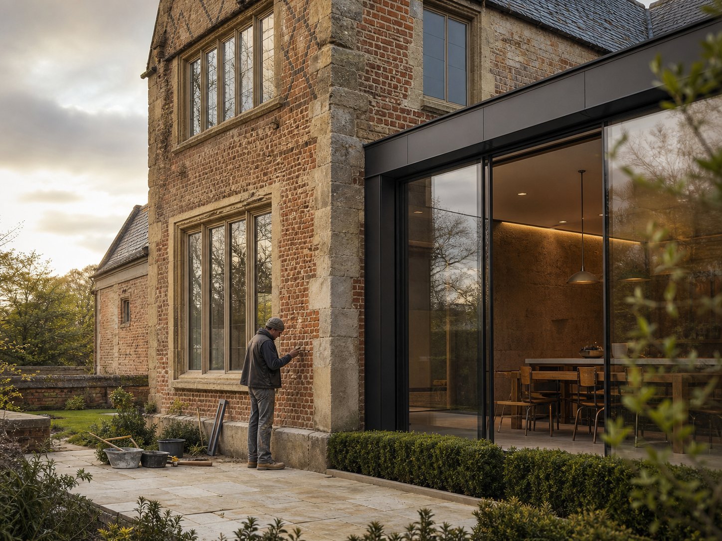 Historic brick home joined to a contemporary residential extension